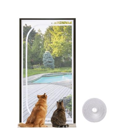 38" x 83" Cat Resistant Door Screen- Cat Resistant Mesh Screen with Zipper to Stop Cats Running Out- Pet Door Screen Cats Screen Door with Hook and Loop Tape for Cat Pet Home Living Room Doors