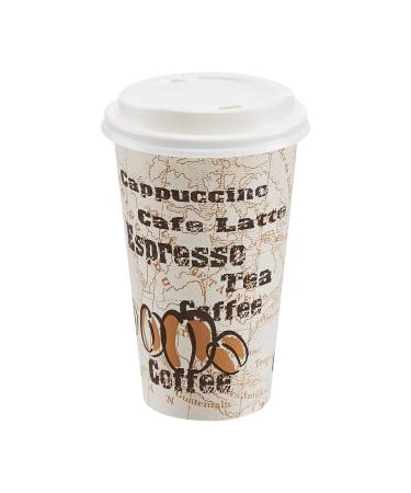 Amazon Basics Hot Cups with Lids, Caf Design, 16 oz, 100-Count 16oz 100-Count