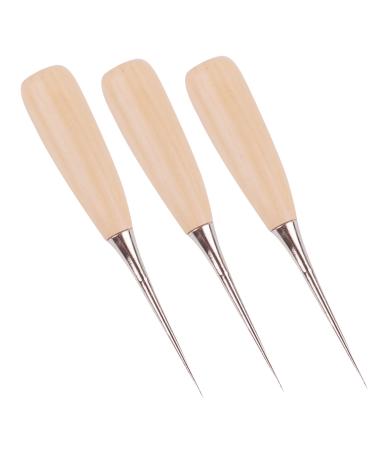 Eowpower 3PCS Wooden Handle Leather Drillable Stitching Sewing Awl Repair DIY Gadget Tool