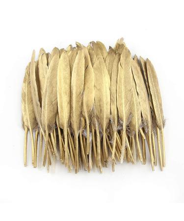 Sowder 50pcs Colorful Gold Goose Feathers 4-6inch(10-15cm) for Art Craft Party Decoration Clothing Accessories Duck Feather(Gold)