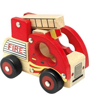Bino Holzauto Feuerwehr - Wooden Fire Truck Toy for Kids 12 Months+ | Fold-Out Ladder PVC Tires Promotes Hand/Eye Coordination - 17x12x9 cm Red - Buy Online on SooperMarket.com
