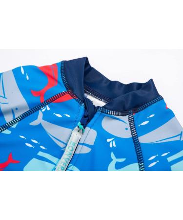 BONVERANO Baby Boys Swimsuit | Toddler Short-Sleeve Zipper Bathing Suit | UPF 50+ Sun Protection | Colorful Whale Design | 12-18 Months - Buy Online on SooperMarket.com
