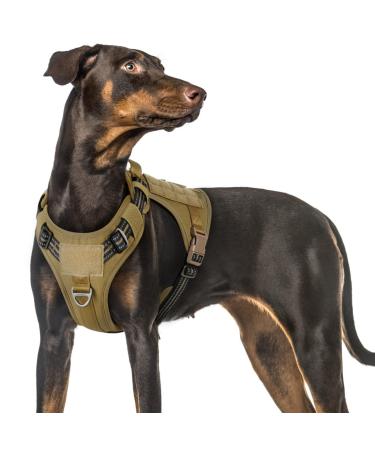 Rabbitgoo dog harness Large dogs anti -train crockery dog adjustable with handles widened robust and wear -resistant tactical dog dishes with metal buckles for hiking (L brown) L (1 Pack) brown