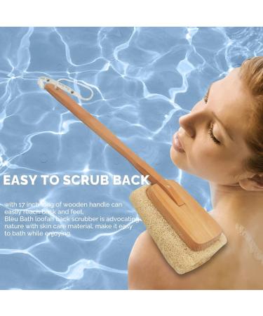 Bleu Bath 2 Pack Exfoliating Loofah Back Brush - 100% Natural Organic Luffa, Long Wooden Handle, for Men, Women, Sensitive Skin - Buy Online on SooperMarket.com