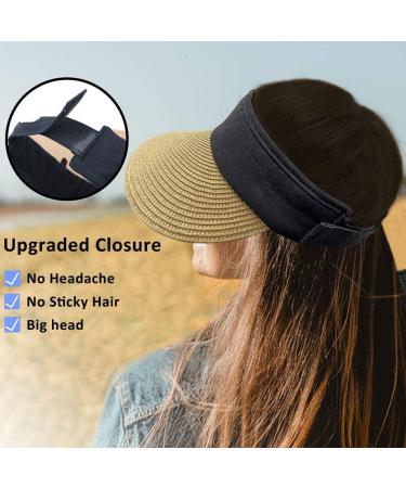 Women's Foldable Straw Sun Visor Hat - Wide Brim Beach Cap for Summer UV Protection in Korean Style - Khaki - Buy Online on SooperMarket.com