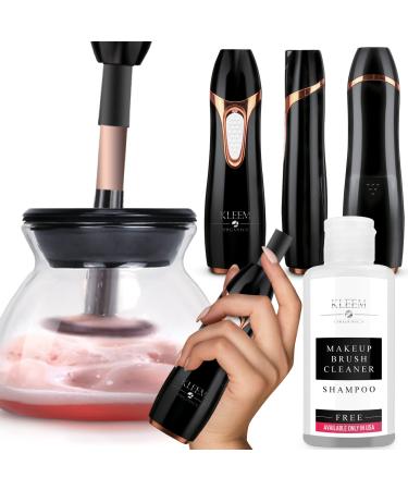 Makeup Brush Cleaner Machine with Shampoo - Automatic Electric Makeup Spinning Dryer with Rubber Collars - 2 in 1 Makeup Brush tools Cleaner and Dryer with Shampoo Included - Wash and Dry in Seconds