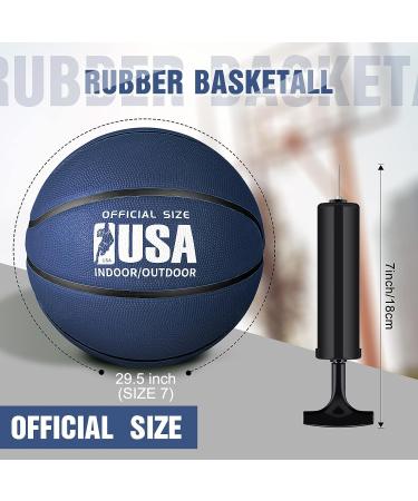 Lenwen Official Size Basketball Set - Size 7 Indoor Outdoor Rubber Ball with Pump for Youth & Adults - Navy Black - Buy Online on SooperMarket.com