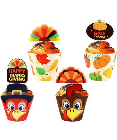 80 Pcs Thanksgiving Cupcake Toppers Pumpkin Turkey for Thanksgiving Day Decoration Party Supply (Gobble Till you Wobble) - Buy Online on SooperMarket.com