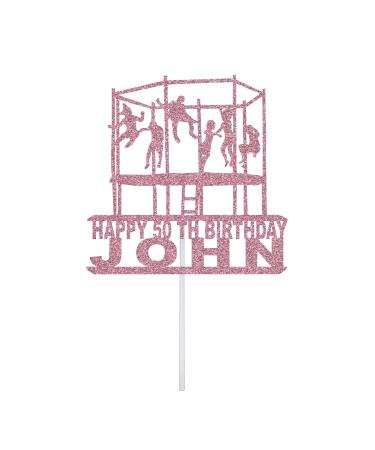 Personalize Pro Trampoline Cake Topper Children Trampoline Park Design Personalised with Any Name & Any Age Party Cake Decoration for 1st 10th 13th 16th 18th 20th 21st 30th 40th Baby Pink