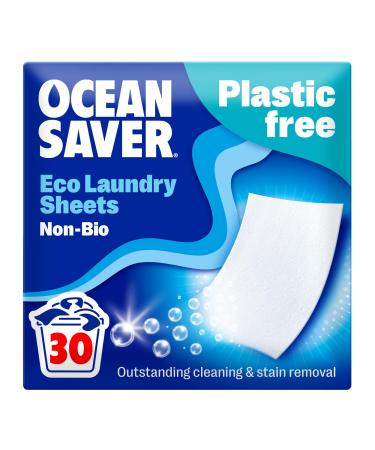 OceanSaver Eco Laundry Detergent Sheets - 30 Loads | Non-Bio Eco-Friendly Biodegradable & Freshly Scented | Zero-Waste & Removes Tough Stains | Vegan Plastic & Cruelty-Free | Plant Based Formula 30 Washes