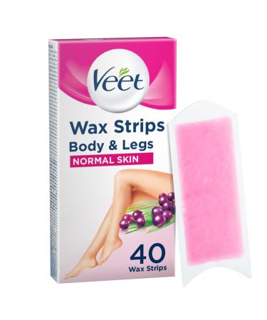 Veet Cold Wax Strips Hair Removal Body & Legs Normal Skin 40 Strips each 4 Finish Wipes 40 Count (Pack of 1)