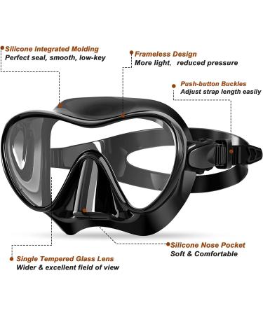 Bairuifu Swim Goggles Diving Mask | Anti-Fog Tempered Glass Snorkel Mask for Adults & Youth | 180 Clear View | Black - Buy Online on SooperMarket.com