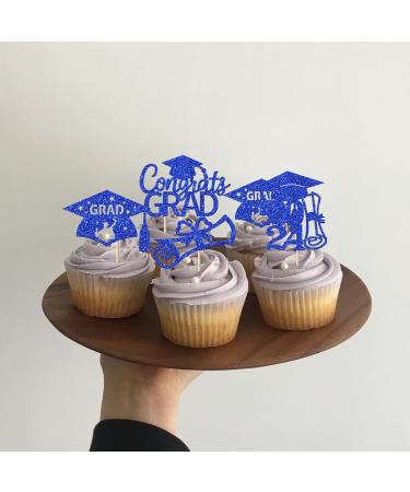 Rsstarxi 24 Pack 2024 Graduation Cupcake Toppers Glitter Congrats Grad 2024 Graduation Cap Diploma Cupcake Picks for Class of 2024 Graduation Theme Party Cake Decorations Blue - Buy Online on SooperMarket.com