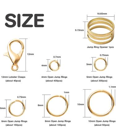 1000PCS Open Jump Rings Kit with Lobster Clasps and Opener - Gold | Handyman Crafts for Jewelry Making, Keychains, and Necklace Repair - Buy Online on SooperMarket.com