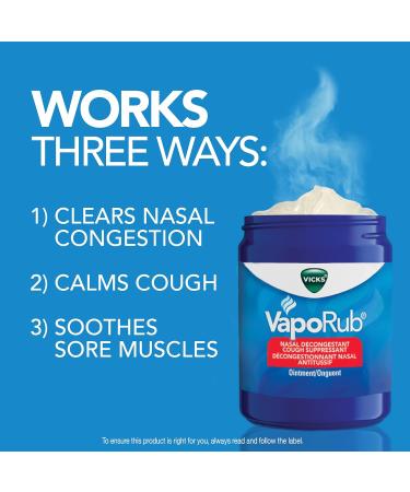 Vicks VapoRub Nasal Decongestant Cough Suppressant Relief from Cold Aches & Pains Chest Rub Ointment Original Scent 100 g/115 mL 115 mL Original - Buy Online on SooperMarket.com