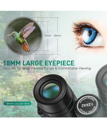 CAMMOO 12x42 HD Binoculars - IPX7 Fog & Waterproof - Bright BAK-4 Prism - Universal Phone Adapter - Bird Watching & Hunting - BLACK - Buy Online on SooperMarket.com
