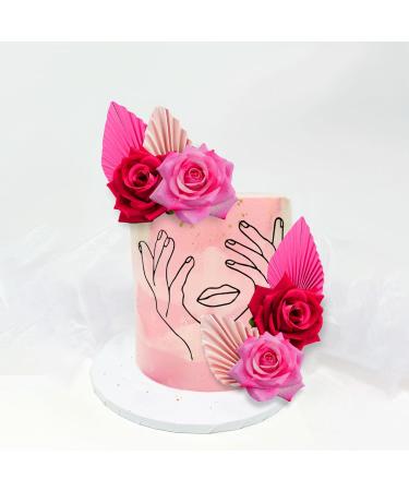 JeVenis Rosa Acrylic Minimalist Art Lady Face Cake Topper Pink Rose Cake Topper Gold Palm Leaves Wedding Cake Toppers for Wedding Bridal Shower Birthday Party - Buy Online on SooperMarket.com