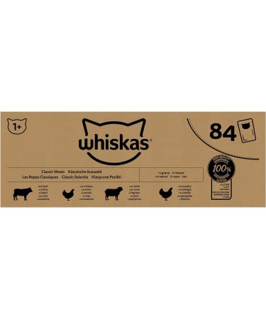 Whiskas 1+ Classic Selection in Sauce - 84x85g High-Quality Wet Food for Adult Cats - Large Pack - Buy Online on SooperMarket.com
