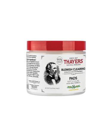 Thayers Blemish Clearing Salicylic Acid and Witch Hazel Acne Pads, 60 count THAYERS Alcohol-Free Witch Hazel Blemish Clearing Pads, 60 Pads 60 Count (Pack of 1)
