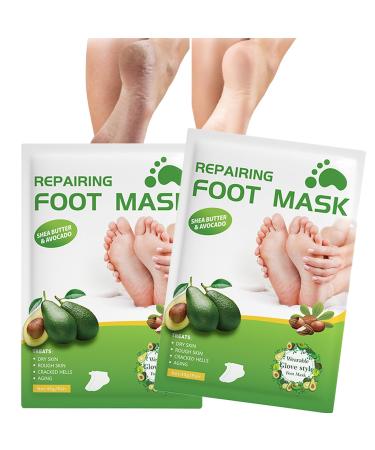 Foot Mask Socks 2 Pairs Avocado Feet Moisturising Socks Skincare Socks For Women Foot Spa Repair For Dry Feet Hard Cracked Heels Calluses Cuticles Rough Skin 2PC