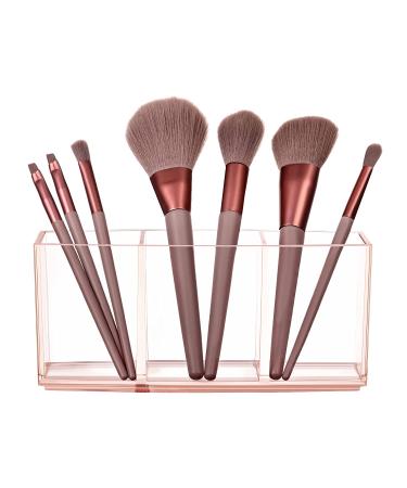 Clear Acrylic Makeup Brush Holder - 3-Compartment Vanity Organizer for Skincare & Makeup Storage | HBlife - Buy Online on SooperMarket.com