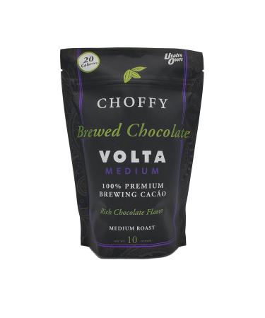 Choffy Brewed Cacao Coffee Alternative Substitute - 10 Oz Volta Medium Roast Flavor - Caffeine Free Brewed Cacao Ground Drinking for Lighter Chocolate Lovers Healthy Rich Chocolate Drink Nutrients for Mood & Energy Volta Medium Roast 10 Ounce (Pack of 1)