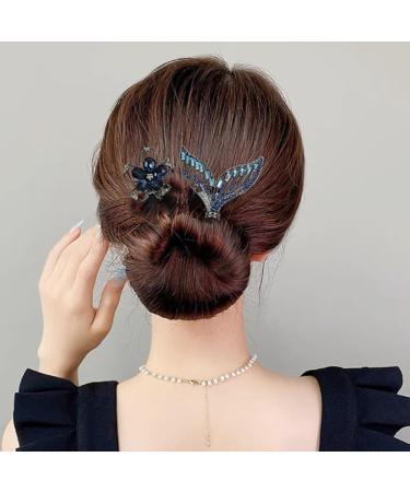 LONGLUAN Rhinestone Flower Hair Clip Elegant Lazy Hair Curler Elegant Meatball Head Hair Anti-Slip Hairpins Reusable Spiral Hair Braid Braiding Clips DIY Hair Styling Accessories (Green) - Buy Online on SooperMarket.com