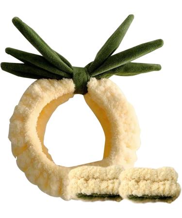 Face Washing Wristbands and Headband Set Pineapple Face Wash Headband Coral Fleece Spa Headband Set Cute Plush Hair Holder for Washing Face Face Wash Headband - Buy Online on SooperMarket.com
