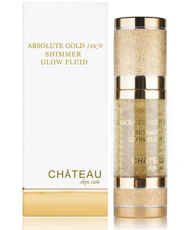 ABSOLUTE GOLD 24K SHIMMER GLOW FLUID 24 Karat Gold SILK PEPTIDES and HYALURONIC Acid. Excellent for all skin types. 1 fl.oz-30 ml