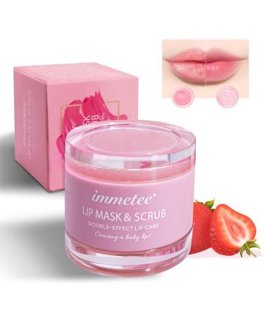 immetee Lip Scrubs Exfoliator & Moisturizer, Lip Mask 2 in 1 Double Effectively Repairs Dry Cracked Lips, Lip Scrubs Exfoliator Dead Skin Moisturizer, Lip Mask Overnight (0.35Oz+Brush)