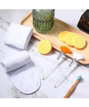 10 Pcs Spa Facial Headband, 50 Pcs Compressed Facial Sponges, 10 Pcs Fan Brushes Set | White Towel Head Wrap | Face Wash, Mask Removal - Facial Makeup Accessories - Buy Online on SooperMarket.com