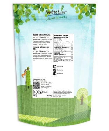 Buy Food to Live Dried Diced Papaya - 2 lbs | Kosher Vegan Unsulfured | Bulk Sweetened Fruit - Buy Online on SooperMarket.com