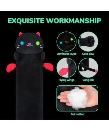 Mewaii 36in Luminous Cat Plush Pillow Black - Soft Stuffed Animal Toy for Kids - Long Squishy Huggable Night Light Kitty - Buy Online on SooperMarket.com
