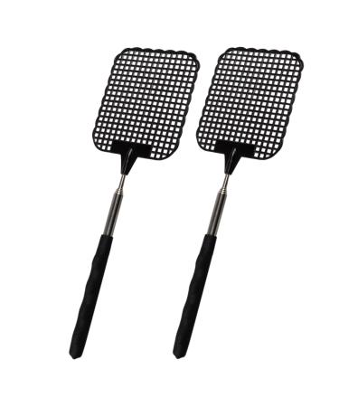 ECENCE set of 2 extendable fly swatters telescopic extendable 26 cm - 72 cm long black 41010103