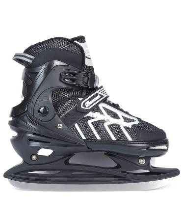 XIUWOUG adjustable ice hockey ice skates for men women adult children stainless steel ICE skates ice skating shoes with quick lace-up system & push-lock buckle for safe hold black ash XL42_45