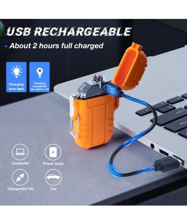 USB Rechargeable Windproof Arc Lighter Waterproof - Dual Arc Plasma Lighter with Emergency Whistle for Outdoor Adventure - Camping Gadgets (Orange) - Buy Online on SooperMarket.com