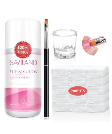 Saviland Slip Solution Poly Gel Nail Kit-120ml Slip Solution for Poly Gel, Nail Extension Liquid Solution Anti-stick Tools with Nail Art Brush Starter Kit for Poly Extension Nails Shaping Home DIY 120ml Slip Solution Kit