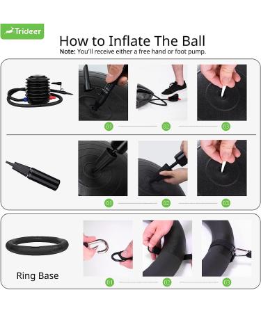 Trideer Ball Chair 65cm with Base & Bands | Exercise & Stability Ball for Home Gym | Balance & Abs Workout | Relieve Back Pain | Black - Buy Online on SooperMarket.com