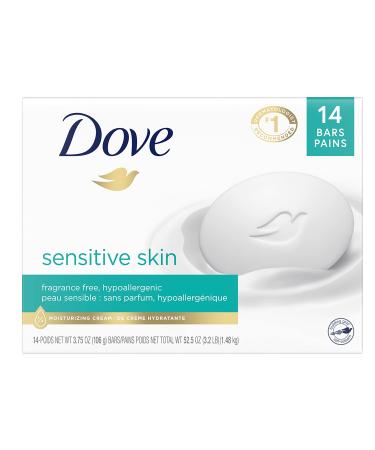 Dove Beauty Bar More Moisturizing Than Bar Soap for Softer Skin Fragrance-Free Hypoallergenic Beauty Bar Sensitive Skin With Gentle Cleanser 3.75 oz 14 Bars