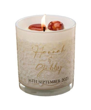 Personalised Wedding Day Candle Gift with Heart Background (Sea Breeze)