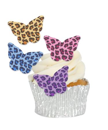 Edible Wafer Leopard Print Pre-Cut Butterfly Cupcake Toppers - 24pc