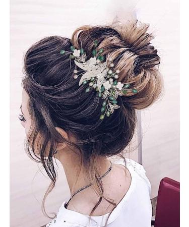 IYOU Bridal Wedding Hair Clips Green Crystal Barrette Hair Comb Butterfly Flower Headpiece Prom Bride Hair Accessories for Women - Buy Online on SooperMarket.com