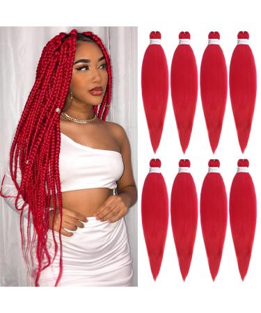 Leeven 8 Packs Pre Stretched Braiding Hair 26 Inch Yaki Texture Red Brading Hair Extensions for Box Braids Red Crochet Hair Extensions for Braiding/Red 26 Inch (Pack of 8) RED