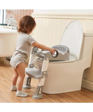 Potty Training Toilet Seat with Step Stool Ladder | for Boys and Girls | Toddler Kid Children | Handles and Padded Seat | Non-Slip Wide Step | Gray - Buy Online on SooperMarket.com