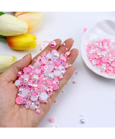 Briskbloom 3620PCS Flatback Pearls & Rhinestones Set for Crafts - 2mm-10mm Mix Rhinestones for Nails & Art - Tweezers & Wax Pen Included - White & Pink Marshmallow Blend - Buy Online on SooperMarket.com