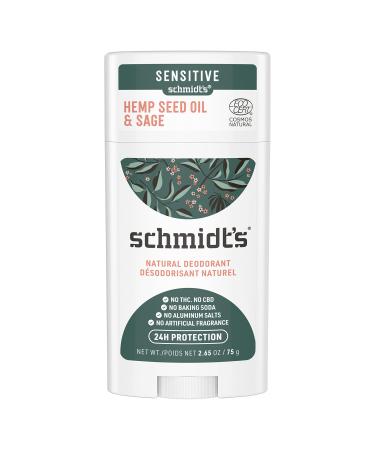 Schmidt's Aluminum Free Natural Deodorant for Women and Men Hemp Seed Oil and Sage for Sensitive Skin with 24 Hour Odor Protection Vegan Cruelty Free 2.65 oz Hemp Seed Oil and Sage 2.65 Ounce (Pack of 1)