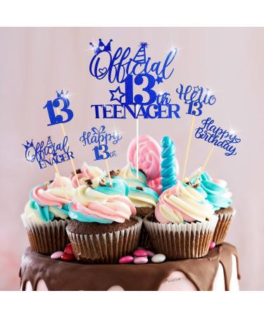 17 Pcs Official 13th Teenager Cake Toppers Giltter Blue Number 13 Pick Cake Decoration Official Teenager Cake Topper with Ballon Cheers to 13 Fabulous Birthday Decoration for 13th Birthday Party - Buy Online on SooperMarket.com