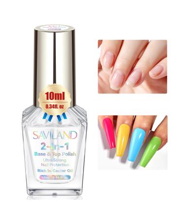 SAVILAND Base Top Coat Nail Polish: 2 in 1 Clear Quick Dry Nail Polish Long Lasting Fingernail Toe Polish Color Protection Resists Smudging Chipping Fading Shine Finish Polish for Salon Home Nail Art