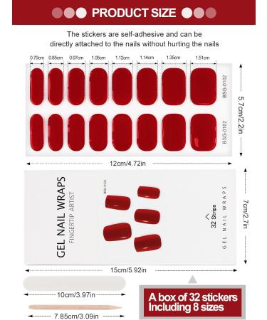 Kalolary 32PCS Red Gel Nail Polish Strips | Waterproof Adhesive Full Wrap Stickers with Nail File and Stick | UV/LED Lamp Required - Buy Online on SooperMarket.com