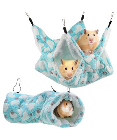2 Pieces Small Pet Cage Hammock Hanging Tunnel for Small Animals Hanging Bed Cage Guinea Hammock Cage Accessories for Ferret Rat Chincilla Hammock Sleeper Cage Accessories Set (Green)